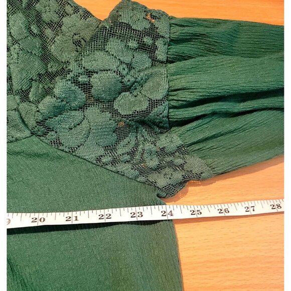 ZAC & RACHEL Blouse 2X Lace Gauze Bell Sleeve Boho Green Peasant Floral Casual - Picture 4 of 10